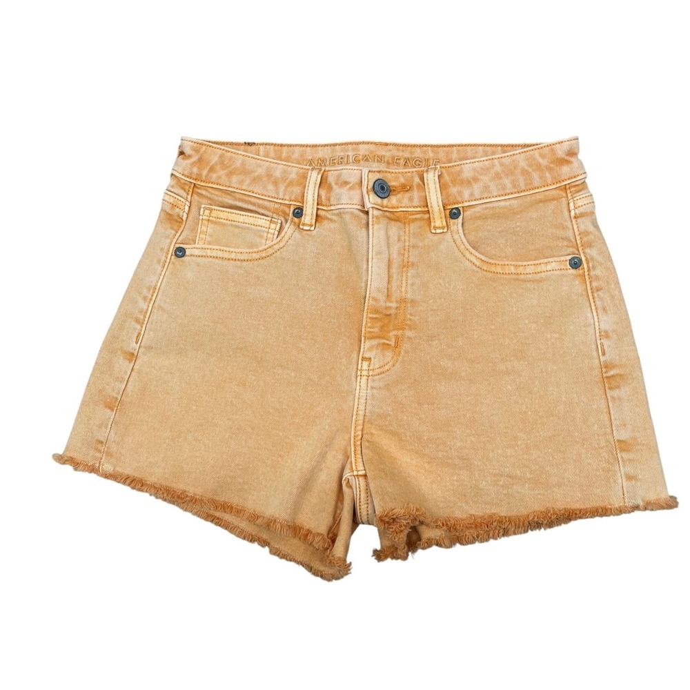 American Eagle Denim Shorts Womens size 2 Orange Excellent High Waisted Raw Hem - Picture 3 of 10